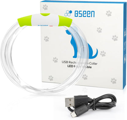 Led Dog Collar,  USB Rechargeable Flash Dog Necklace Light, Pet Safety Collar Makes Your Beloved Dogs Be Seen at Night for Small Medium Large Dogs