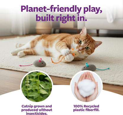 Skitter Critters Cat Toy Catnip Mice, 3/Pkg, Gray, Beige (39384)