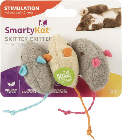Skitter Critters Cat Toy Catnip Mice, 3/Pkg, Gray, Beige (39384)